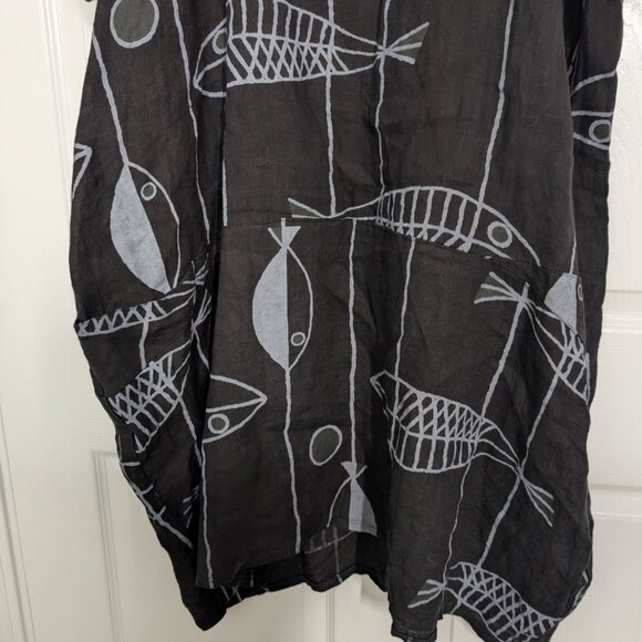 T by Transparente Fish Linen Dress Womens Size XXL Black Italian Lagenlook - Picture 4 of 9